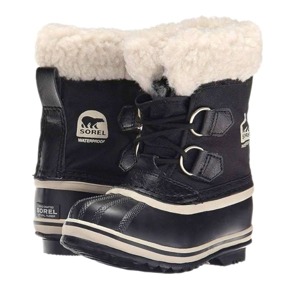 Sorel Black Kids Boots with Cream Accents